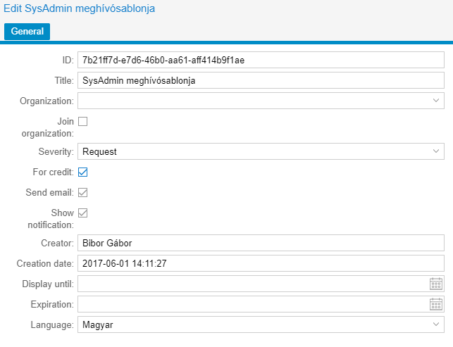 meghívó for credit beállítása