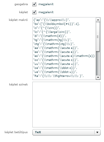 Matematikai objektumok beállításai