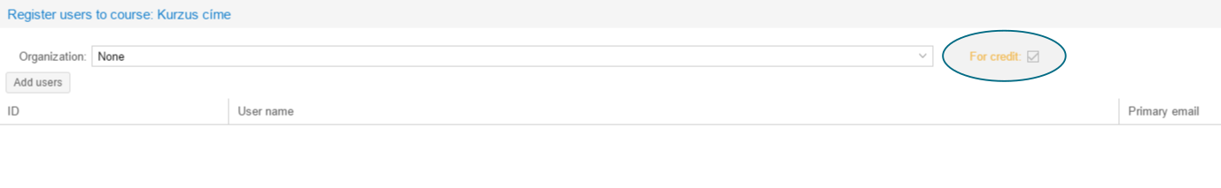 for credit beállítása beiratáskor