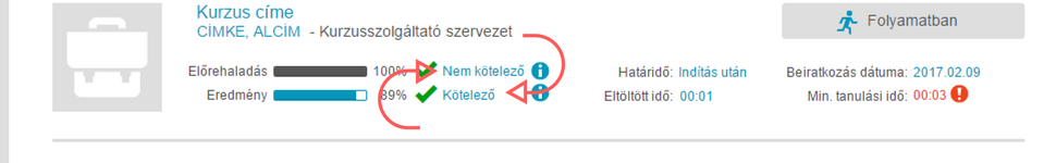 kötelezőség a tanulói felületen