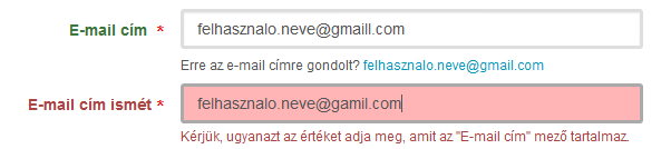 Kérjük, ugyanazt az értéket adja meg, amit az 