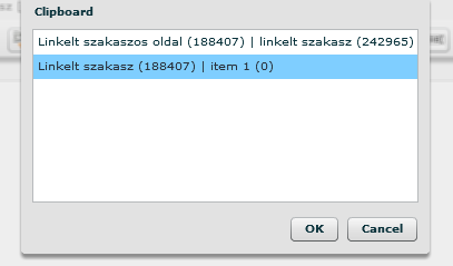 vágólapra helyezett szakaszok vágólap