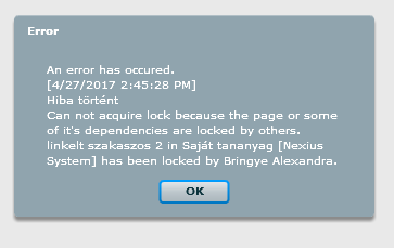 hibaüzenet, éppen szerkesztett linkelt szakaszt tartalmazó oldal megnyitásakor