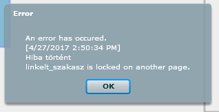 hibaüzenet, ha a linkelni kívánt szakasz szerkesztése meg van nyitva