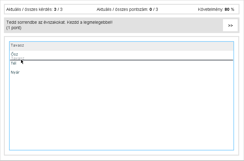 Tesztfeladat megjelenítése