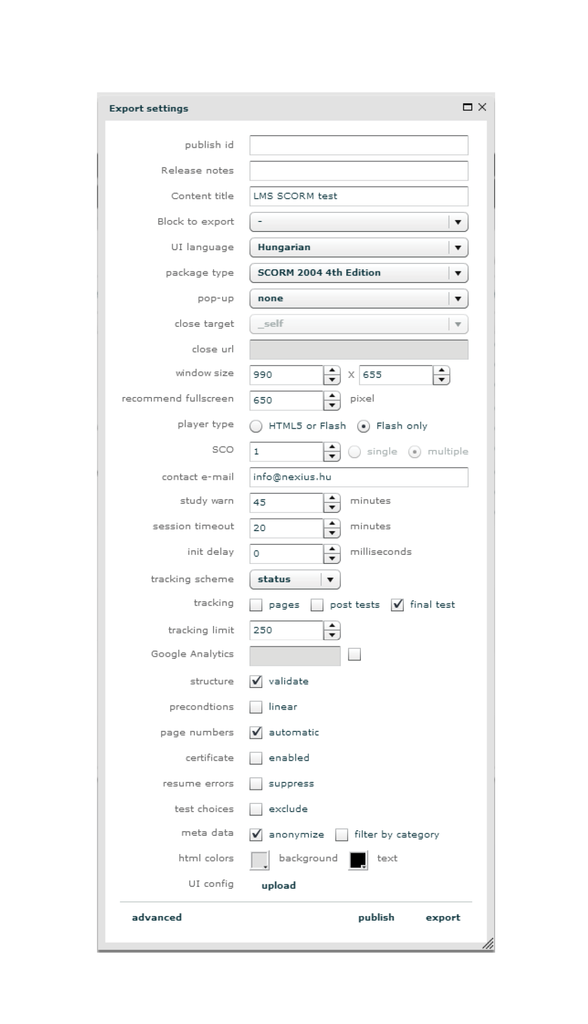 Exportálási beállítások Nexius rendszerben Exportálási beállítások Nexius rendszerben